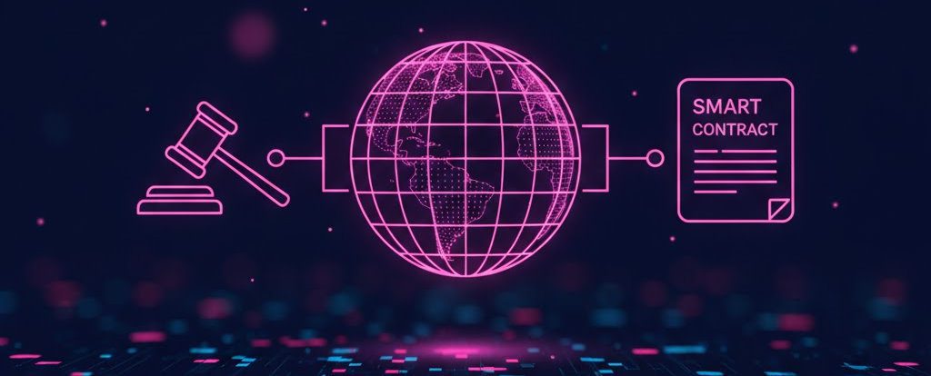 Ilustrație digitală fuchsia și albastru marin despre răspunderea vânzătorului în tranzacții M&A și clauze Representations and Warranties.