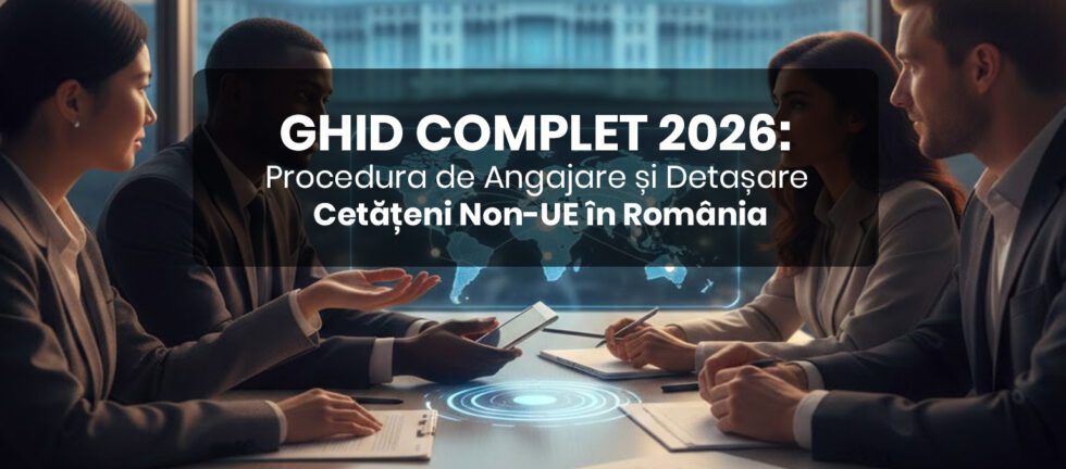 Angajare cetățeni străini non-UE într-un birou modern din România, consultanță juridică pentru aviz de muncă.