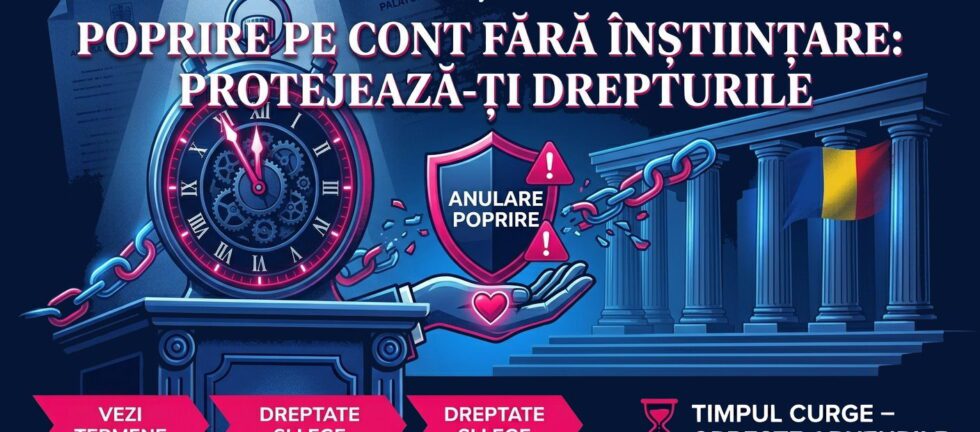 blochează poprirea pe un cont bancar și ridică sechestrul, simbolizând anularea popririi pe cont fără înștiințare de către Lawyersse.