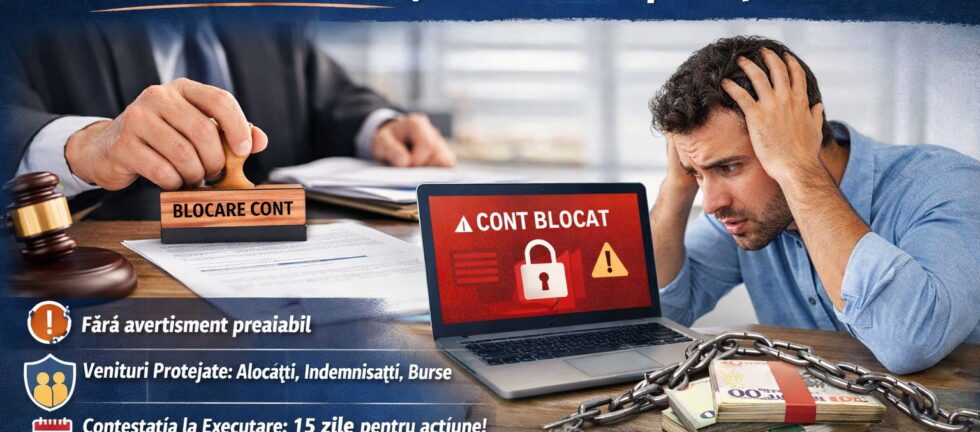 Poprire pe cont bancar, cont blocat, executarea silită și probleme financiare